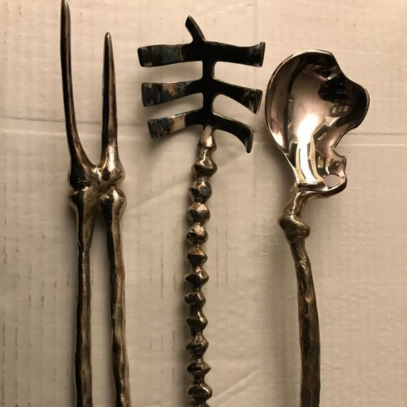 SET OF 3 PIECES MICHAEL ARAM BONEWARE VERTEBRA HOSTESS SERVING SET - Picture 1 of 7
